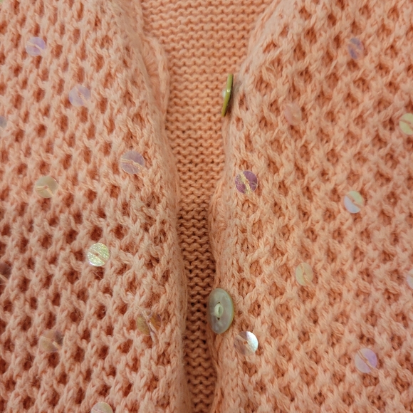 Cynthia Taylor Orange Open Weave Knit Short Sleeve Sweater Shrug Sparkles MED - Picture 2 of 11